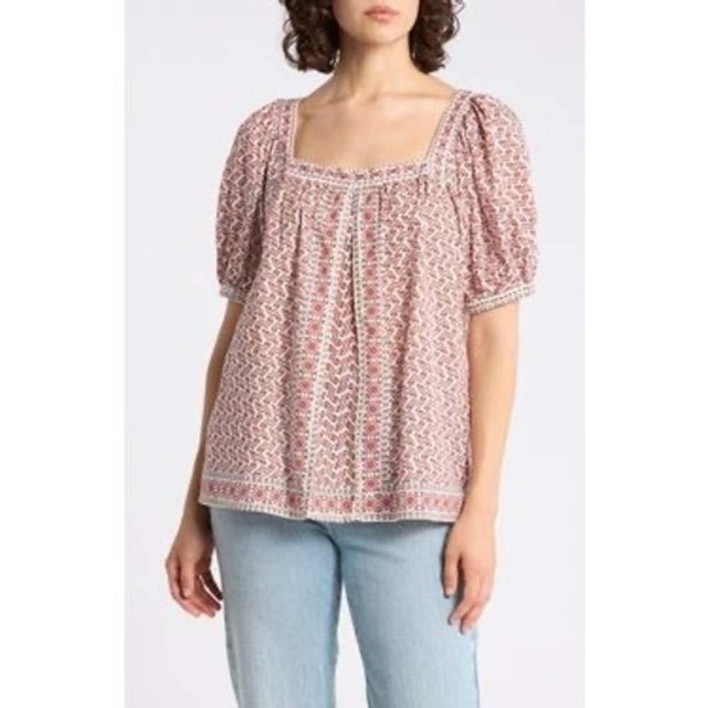 Max Studio London Plum Floral Puff Sleeve Square Neck Blouse XL